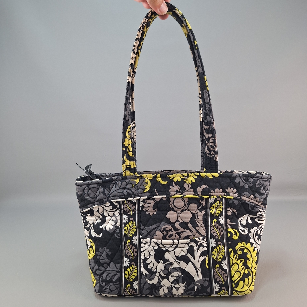 Vintage Vera Bradley BAROQUE Tote Black White Yellow Paisley Floral Shoulder Bag